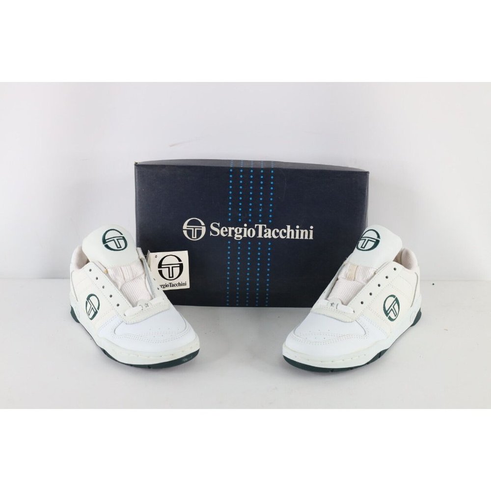 NOS Vintage 90s Sergio Tacchini Mens 7 Spell Out Leather Sneakers Shoes White